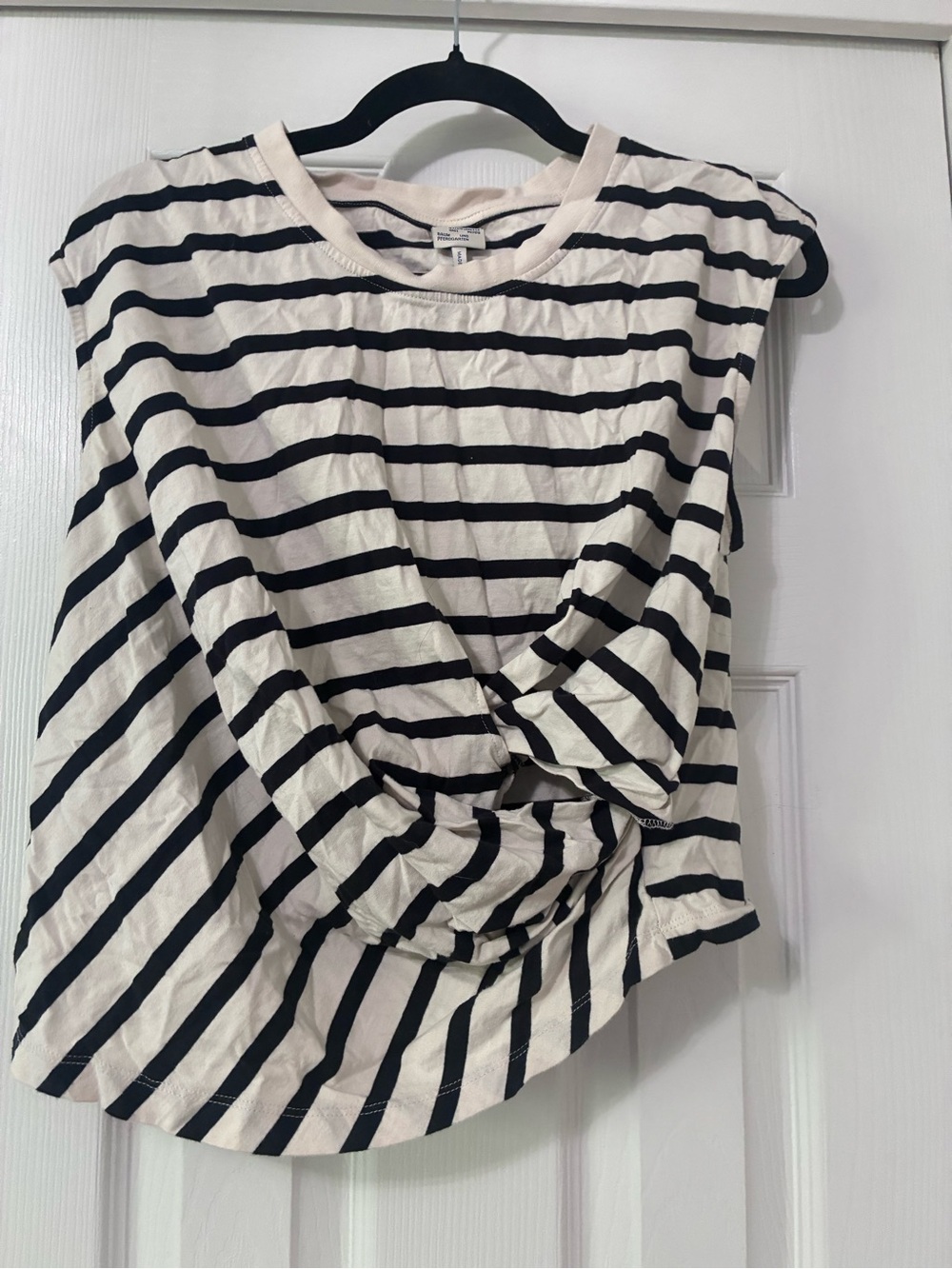 Striped Twist-Front Women's Top - Black & Cream - Picture 2 of 4